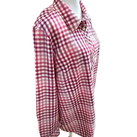 Talbots Women's XXL Long Pink Check Long Sleeve Button Down Shirt - Picture 2 of 6